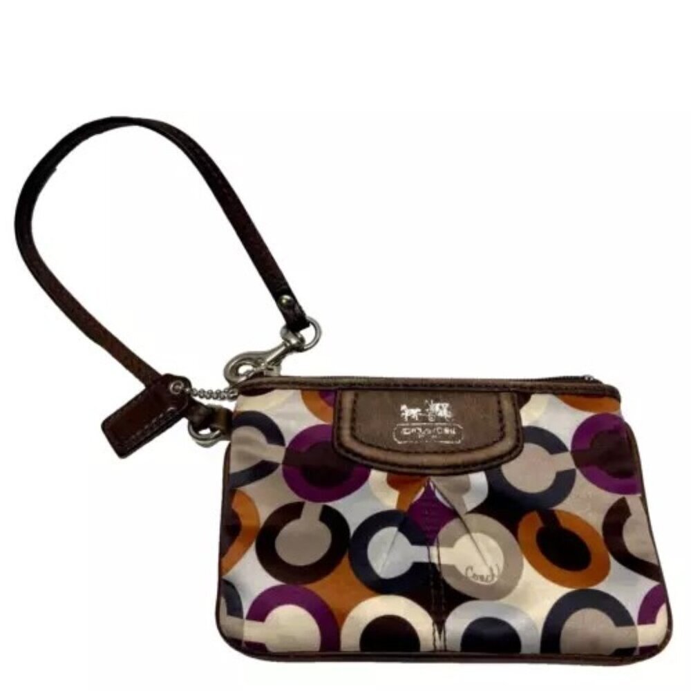 Coach Op Art Madison‎ Wristlet Multicolor Signature Sateen Wristlet Leather Trim